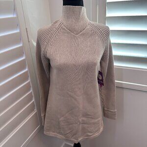 Women's Beige Turtle Neck Tunic Sweater (M)